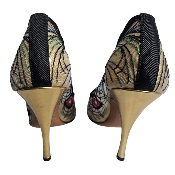 Palter DeLiso Women’s Heels Peacock Feather Embroidery 37.5 Art to Wear Maximali - Picture 8 of 13